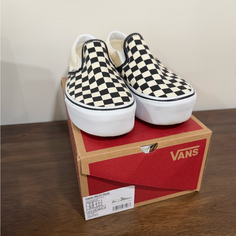 Vans Women's Checkerboard Slip-On Shoes - Black and Cream